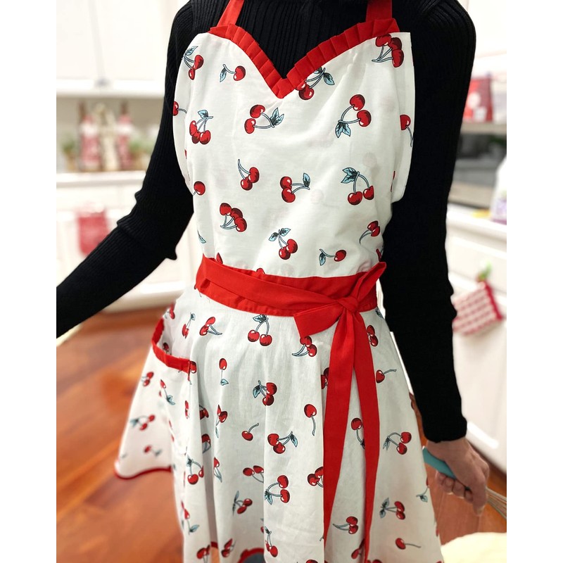 Wrapables Adjustable Flirty Hostess Apron, Sweet Cherries