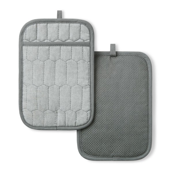 MARTHA STEWART Honeycomb Quilted Chambray Pot Holder 2-Pack Set, 100%