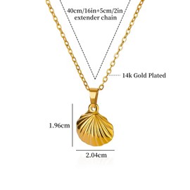 Lit Wall Seashell Necklace for Women 14k Gold Plated Cute Shell Necklaces Gold Shell Pendant Necklace Dainty Seashell Jewelry Summer Beach Necklaces for Women