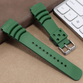 Narako Black Silicone Rubber Curved Line Watch Band 20mm 22mm Replacement Divers Model Sport Watch Strap (22mm, Green)