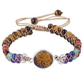 Nupuyai Tree of Life 7 Chakra Stone Bracelet for Women and Men, Handwoven Adjustable Healing Crystals Beads Bangle for Unisex, 18 centimetres, Stone Nylon Metal, Tiger's Eye