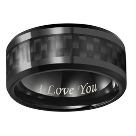 6mm 8mm 10mm Black Carbon Fiber Black Tungsten Carbide Wedding Band Ring Engraved I Love You Men Women (10mm,10)