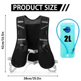 Staiko Running Vest for Men and Women Reflective Hydration Vest Running with 2L Water Bottle, Running Vest Lightweight Adjustable Chest Straps Breathable Hydration Backpack for Running, Cycling