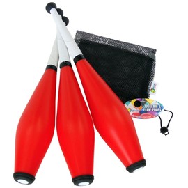 Higgins Brothers Flow Juggling Club Set. Set of Three Juggling Clubs. Also Includes a mesh Carry Bag and Exclusive Online Instructions. (RED)