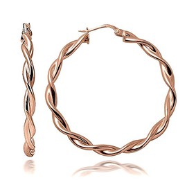 Hoops & Loops 925 Sterling Silver Twisted Hoop Earrings for Women, Rose Gold 3mm Twist Hypoallergenic Hoop Earrings 40mm