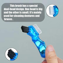 4 Pieces Mini Denture Cleaning Brush Set with Multi-Layered Bristles with Aligner Removal Tool Portable Denture Double Sided Brush for False Teeth Cleaning Easy to Carry 4 Color