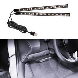 Wuyaoyao Car LED Strip Light, 12V 24 LED Vehicle Interior Atmosphere Lamps with USB Port, Auto Under Dash Ambient Night Light, Universal Car Accessories (White, USB)