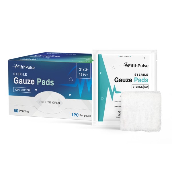 FifthPulse Sterile Gauze Pads 3" x 3" Pouches 100% Cotton