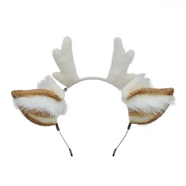 MioCloth Cute Reindeer Antlers Headband, Furry Animal Reindeer Ears Deer Headwear for Women Christmas Eve Costume Gift