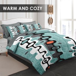 Pamnest Comforter Set King Size, Mid Century Retro Stripe 7 Pcs Bedding for Kids and Adults, Vintage Geometric Cool Bed Sheet Sets with Fitted Sheet 2 Pillowcases & 2 Shams for Bedroom Bed Decor