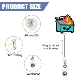 Tian Zhun Badge Reel Retractable, Fire Badge Reels It's Fine Funny Acrylic Name Badge Accessory for RN CNA Nurse Teacher Office Worker
