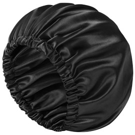 Doitory Silk Bonnet for Sleeping Women & Men, Double Layer Satin Bonnet, Soft Satin Lined Hair Bonnets Sleep Shower Cap for Natural & Curly Hair(Black)