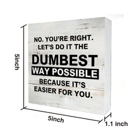 Funny Quotes Dumbest Way Possible Wooden Box Sign Desk Decor Rude Wood Block Plaque Rustic Box Sign for Living Room Office Shelf Table Decoration (5 X 5 Inch)