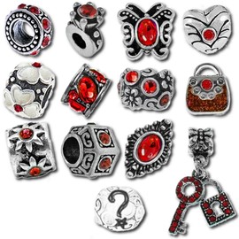 Timeline Treasures European Charm Bracelet Charms and Beads For Women, DIY Jewelry, Birthstone Red January July Ruby Garnet