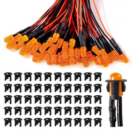 Lyeteung 50 PCS 5mm 12V Prewired LED Diodes Light with Diffused Colored Lens, Orange, 20cm Prewired LED Light Emitting Diode + 50 PCS 5mm Plastic LED Holder