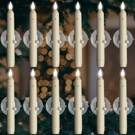 Homemory 12 Pcs Window Candles with Sensor Dusk to Dawn, White Wight Candlesticks with Suction Cups, Roman Column Christmas Window Candle Battery Operated, Flameless Led Taper Candles for Windows