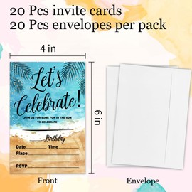 Let'S Celebrate! Birthday Invitation Cards - Watercolor Seaside Theme - 4"X6" Double-Sided Fill-In Style Invitation Cards With 20 Envelopes, summer party invitations, Party Favors & Supplies(20 Pcs) - B06