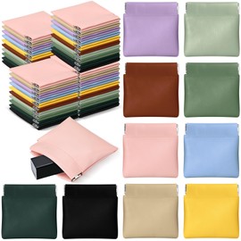 Locmeo 50 Pcs PU Leather Jewelry Pouch Jewelry Travel Bag Jewelry Gift Bags Pocket Cosmetic Bag Portable Jewelry Organizer (Multicolor)
