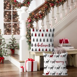 Artmag Christmas Pillow Covers 16x16 inch Set of 2, Farmhouse Xmas Trees Moose Believe Throw Pillow Covers Cushion Case Holiday Winter Decoration for Couch Sofa Red