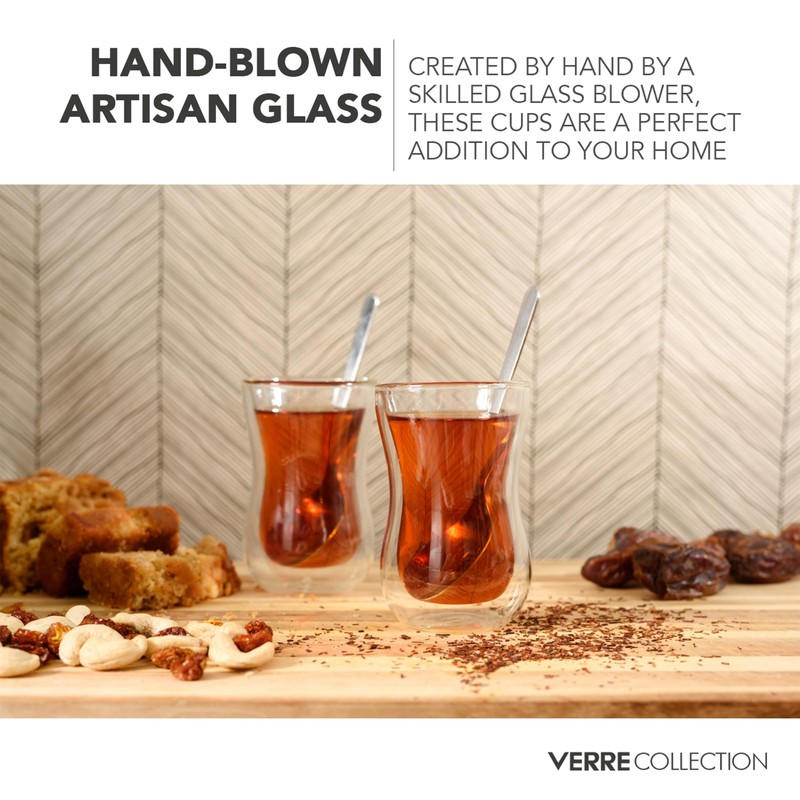 Verre Collection Turkish Tea Cups 4.25 oz, Lightweight Turkish Tea