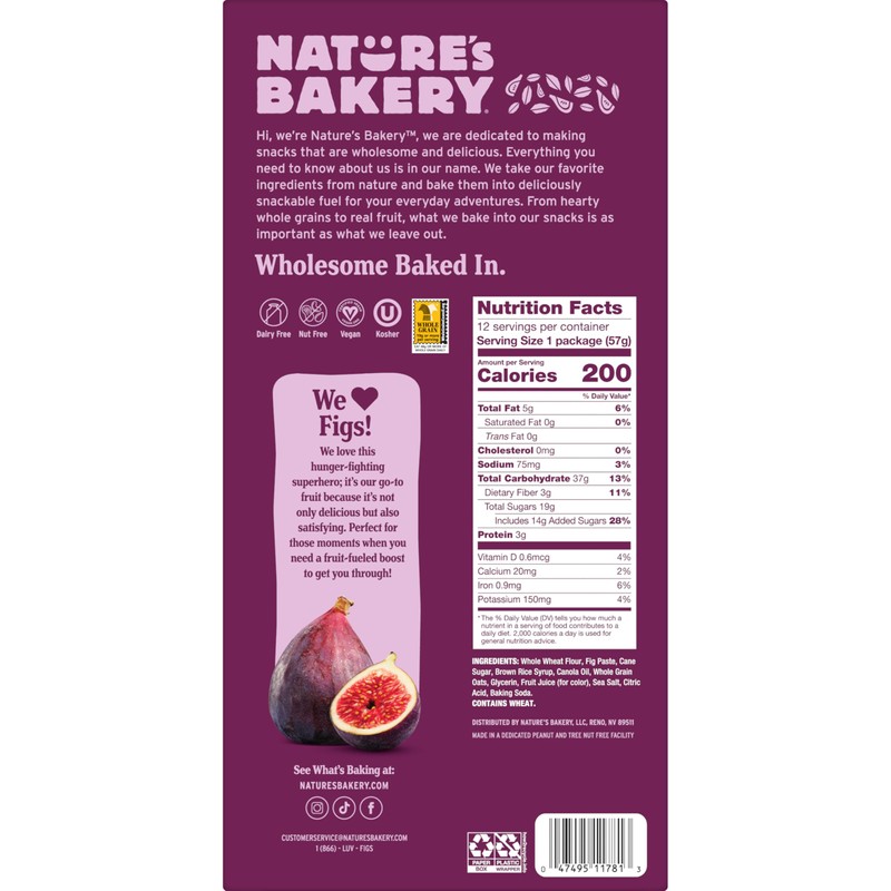 Nature’s Bakery Whole Wheat Fig Bars, Original Fig, Real Fruit,