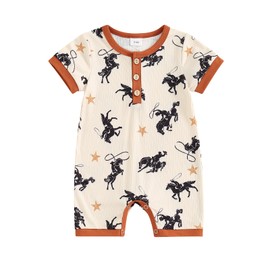 Toddler Baby Boy Girls Farm Clothes Western Farm Animals Chicken/Cow Print Romper Newborn Jumpsuit Country Stuff (Cow Colorful, 6-12 Months)