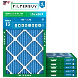 Filterbuy 14x24x1 Air Filter MERV 13 Optimal Defense (6-Pack), Pleated HVAC AC Furnace Air Filters Replacement (Actual Size: 13.38 x 23.38 x 0.75 Inches)