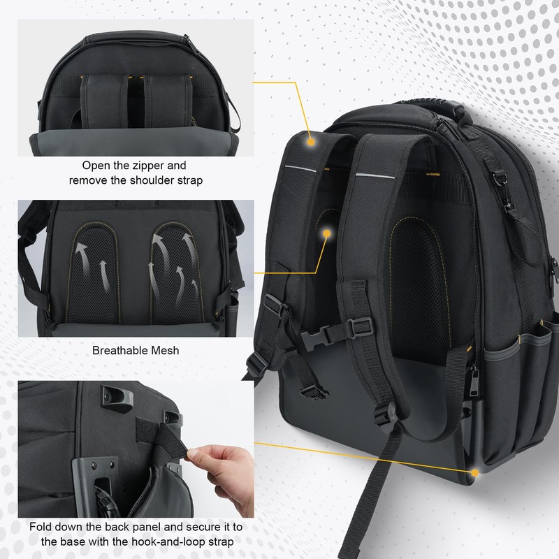 KUNN Rolling Tool Backpack with Wheels, Heavy Duty Waterproof Wheeled