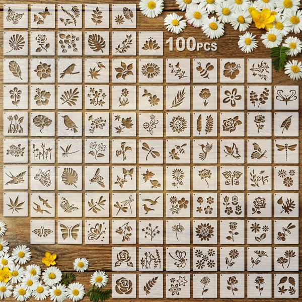 100 Pcs Stencils for Painting on Wood Reusable Stencil Crafts
