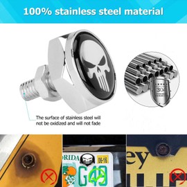 License Plate Screws Fastener Kit, Rustproof Stainless Steel License Plate Screws with Covers for Fastening License Plates or Frames of Most Cars, Trucks and Motorcycles (Black Skull)
