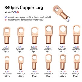 Battery Cable Wire Lug Crimping Tool Kit with 340pcs Copper Wire Lugs, Wire Crimping Tool for AWG 10-1/0 Electrical Lug Crimper, with Cable Cutter, 420pcs Dual Wall Adhesive Heat Shrink Tubing