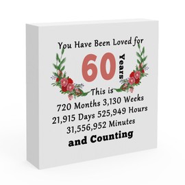 60th Years Old Gift for Wife Husband Wooden Box Sign Desk Decor for 60 Year Old Grandparents Christmas Birthday Gifts Ideas for Women Men 60th Anniversary Decorations