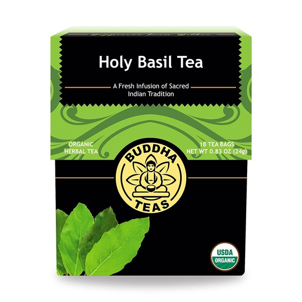 Buddha Teas Organic Holy Basil Tulsi Tea | 18 Bleach-Free Tea Bags | Anxiety and Stress Relief | Sleep Aid | Antioxidant | Antidepressant | Anti-Inflammatory | Caffeine-Free | No GMOs