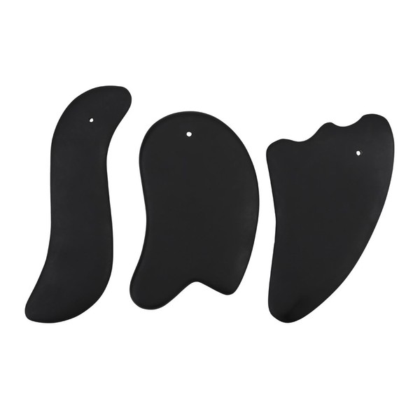 Windfulogo 3 Pcs Guasha Massage Board Scraping Tool Natural Bian Stone for SPA Acupuncture Therapy Black
