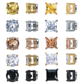 10 Pairs of Magnetic Earrings for Men, YRYUNRUI Stainless Steel CZ Men's Earrings, Silver Non-Pierced Magnetic Stud Earrings, Earring Set, Gift for Christmas, Anniversary, Valentine's Day, 6 mm