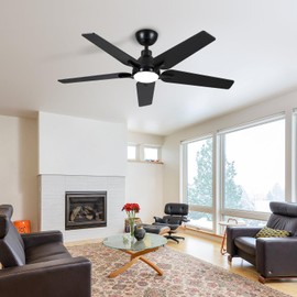 putroad 52 Inch Ceiling Fans with Lights: Black 5 Blades Ceiling Fan with Light and Remote for Bedroom Living Room Dining Room Patio, LED Dimmable 6 Speeds Reversible Quiet DC Motor