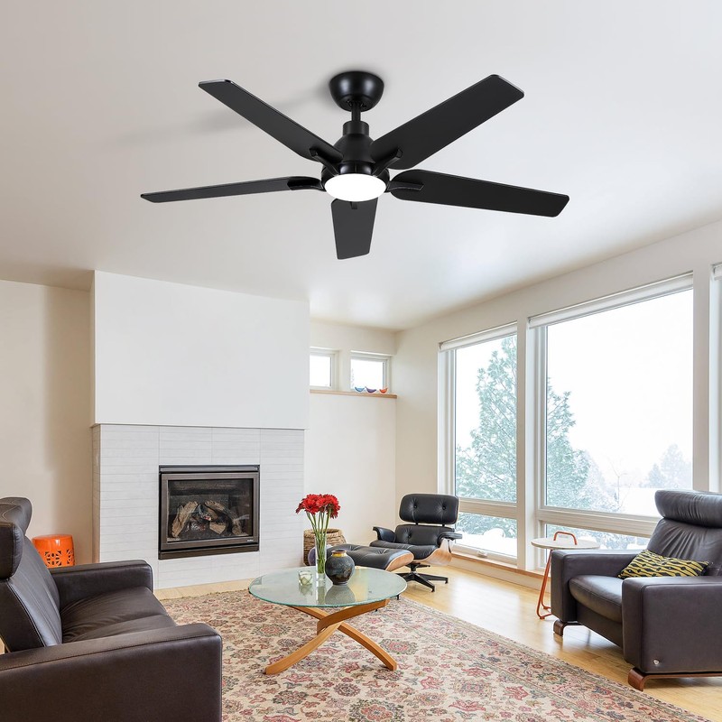 putroad 52 Inch Ceiling Fans with Lights: Black 5 Blades
