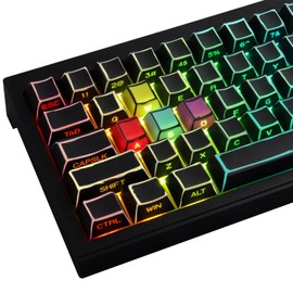 JOMKIZ PBT Keycaps,128 Keys Dye Sublimation Cherry Profile Keycaps Side Engraved Transparent Keycap Set for Cherry MX Switches ASIN/ISO Layout Mechanical Keyboards