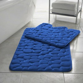 EXQUIZIT HOME Bath Mat Memory Foam Pebble Stone Quick Dry Non Slip Ultra Absorbent Bathroom Rug Pedestal Toilet Mats Sets 2 Pieces COLOUR ROYAL BLUE