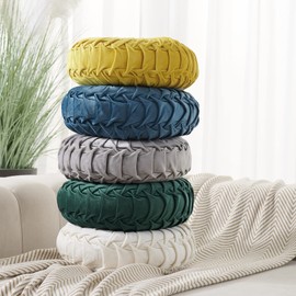 Fouriding Round Throw Cushion for Couch Decorative 15 x 15 Inch Pumpkin Round Velvet Cushion for Sofa Bed Chair Floor Car Decorative (Beige)