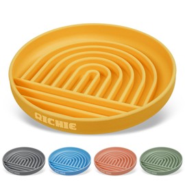 RICHIE Slow Feeder Dog Bowls with Suction Cups, Silicone Puzzle Bowl for Slow Eating, Pets Slow Feeder Non-Slip Design Dishwasher Microwave Safe for Small Medium Dogs, Yellow