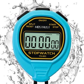 MOSTRUST Digital Simple Waterproof Stopwatch with On/Off, No Bells, No Clock, No Date, Only Basic Silent Stopwatch Large Display for Swimming Sports Kids Coaches (Blue)