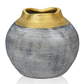 Gold Ceramic Vase for Flower Decoration, Handmade Vintage Vase, Table Vase Made of Ceramic, Modern Ceramic Flower Vase for Decoration, Living Room, Home Office, Vase for Pampas Grass, Rustic Antique