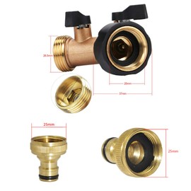 Generic Brands Brass Garden Hose Splitter 3 Piece Set Heavy Duty Brass Connector Y Valve Two Way Brass Tap Manifold with Individual On/Off Valves for 3/4 Inch Taps