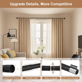Industrial Curtain Rods for Window 32 to 48,1 Inch Wrap Around Blackout Drapery Rods Adjustable Heavy Duty Curtain Pole Wall or Ceiling Mounted Patio Bedroom Living Room Divider 32" - 48"Black