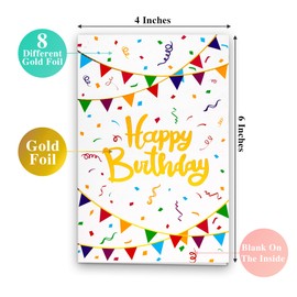 120 Gold Foil Happy Birthday Cards,4x6 Inch 8 Unique Designs Happy Birthday Cards Bulk with Envelopes,Card Organizer Box,Stickers,Gold Seals (120 Birthday card)