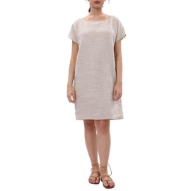 Amazhiyu Womens 100% Linen Summer Casual Crew Neck Midi Dresses with Pockets Flax, Small