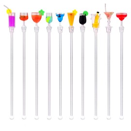 Leadigol 10PCS Colorful Sturdy Cocktail Stirrer Swizzle Sticks for Bars Cafes Restaurants Home Use Transparent Acrylic 23cm/9inch