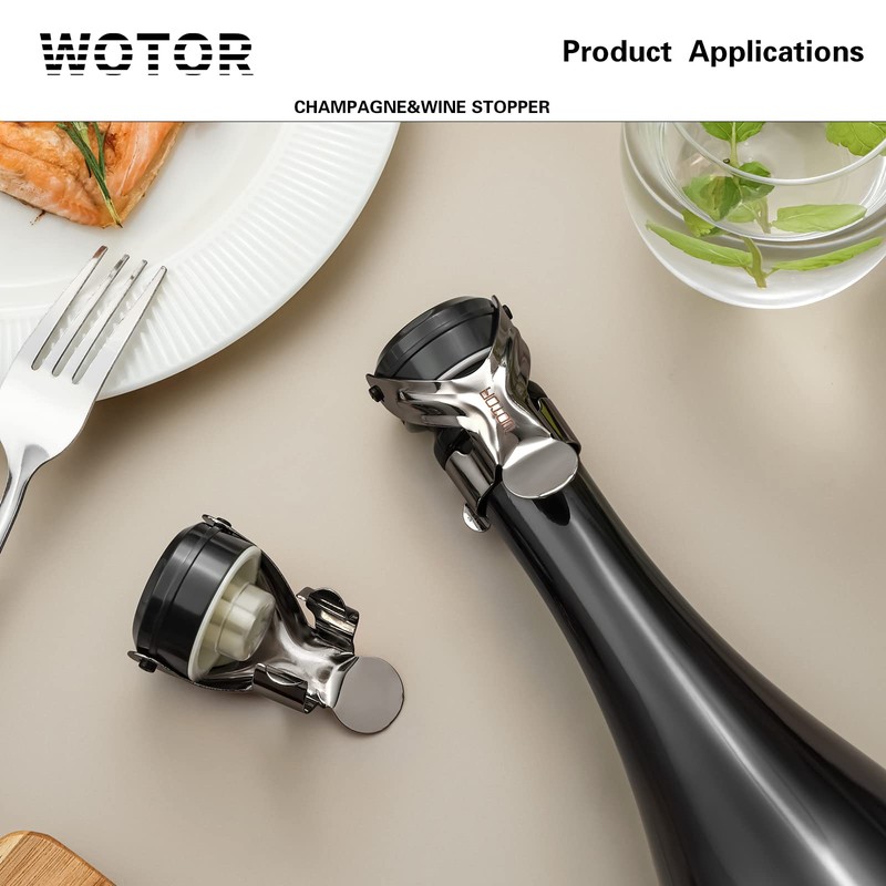 WOTOR Champagne&Wine Bottle Stoppers Stainless Steel with Food Grade Silicone,