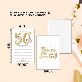 Qinkel 50th Anniversary Invitations, Floral Theme Anniversary Party For Women Man, 50th Anniversary Invites, 50th Anniversary Theme Decorations, 25 Invitations With 25 Envelopes-F04